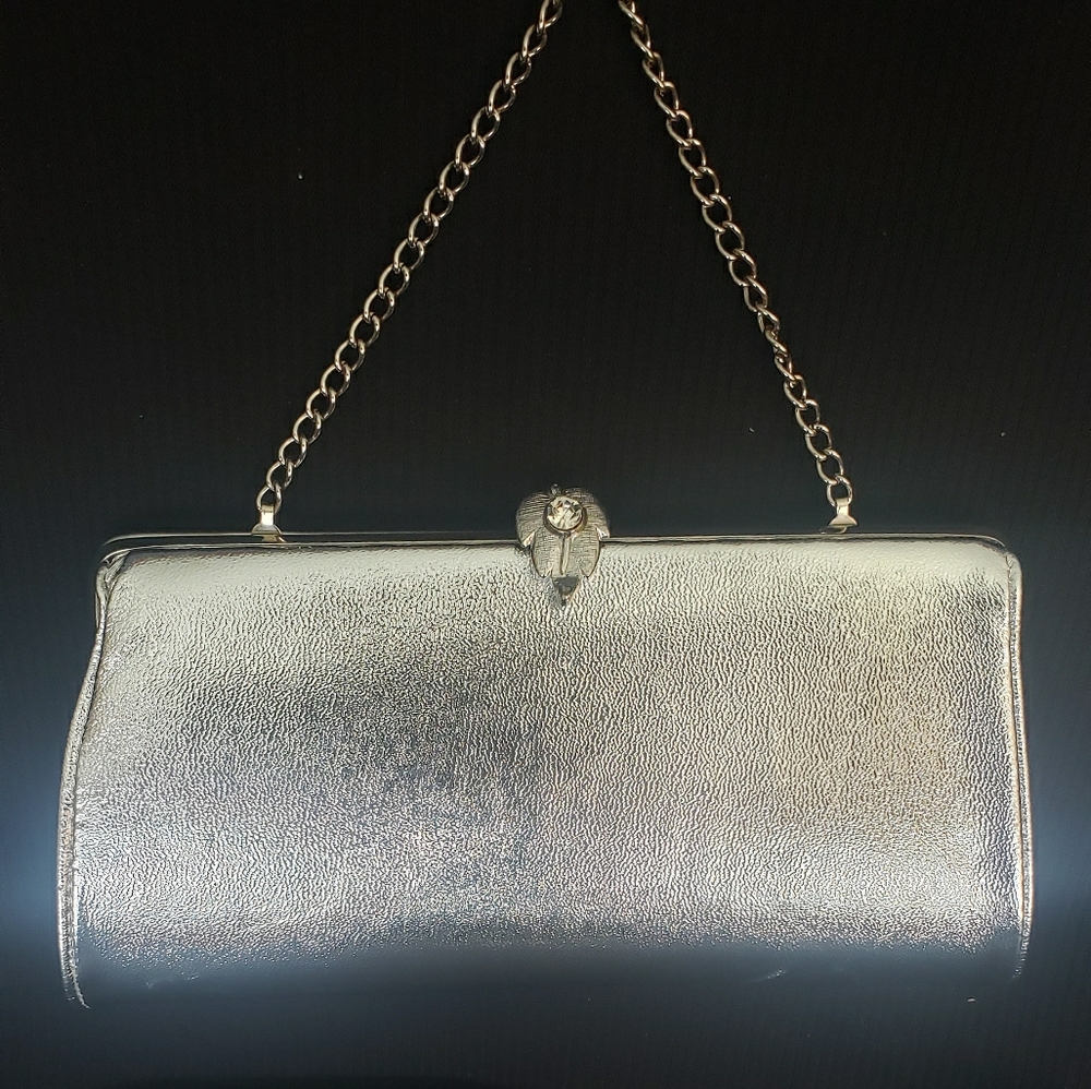 Silver clutch with Rhinestone Clip